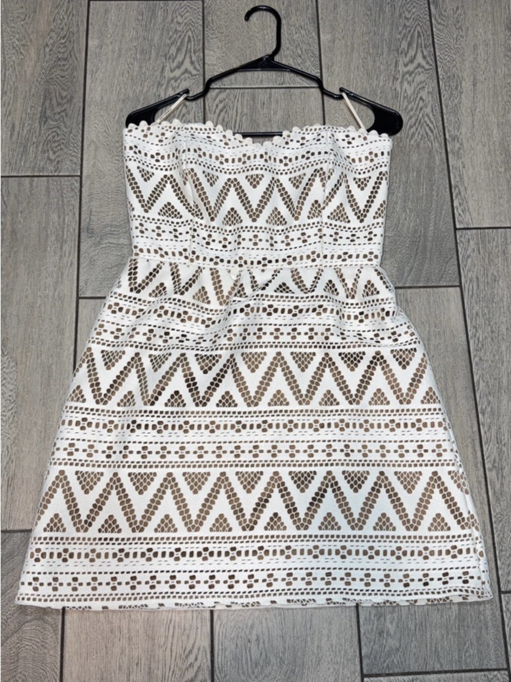 Judith March White Strapless Eyelet Lace Dress